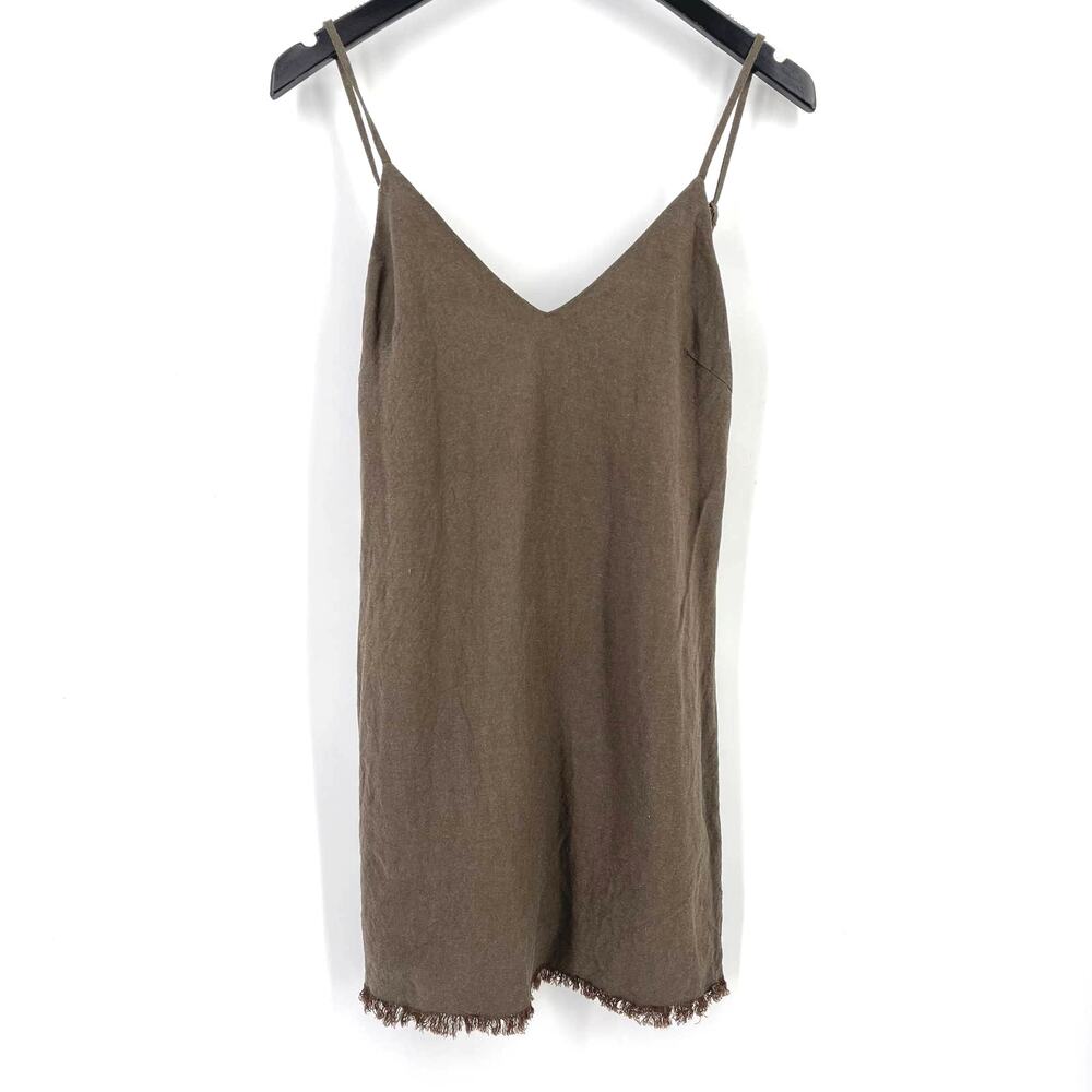 Lulus Olive Drab Frayed Hem Spaghetti Strap Tunic Tank Shirt Size XS